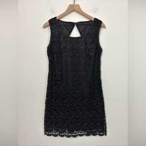 Vintage R&M Richards Cocktail Dress Black Lace Sleeveless Cutout Back 10 Petite